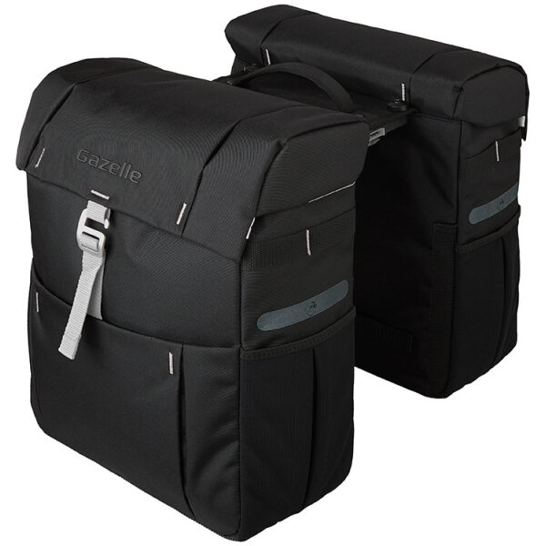 Gazelle Tas dubbel olive adapter Mik Zwart