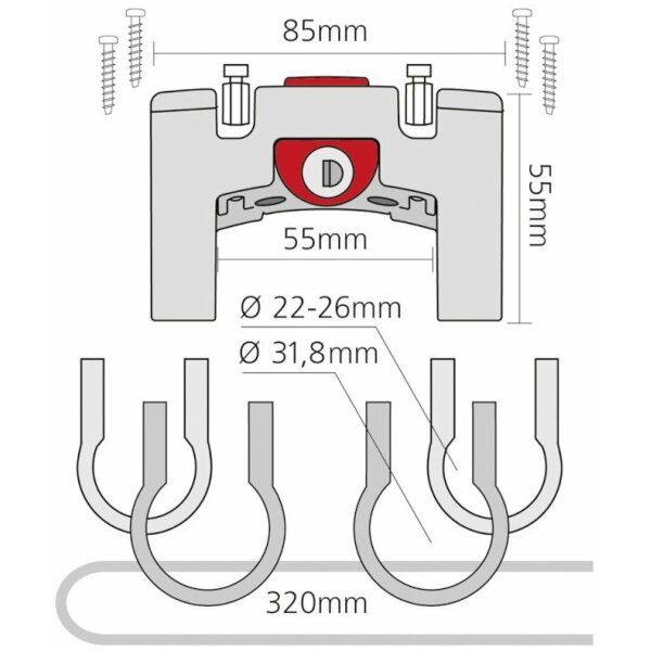 Klickfix STUUD ADAPTER M/SLOT 22-26+31.8MM ZW Zwart